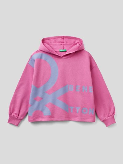 Kids' Benetton 100% Cotton Boxy Hoodie Cyclamen | NZ342292