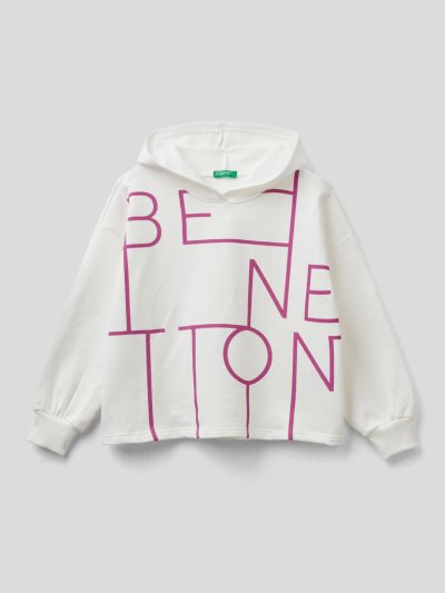 Kids' Benetton 100% Cotton Boxy Hoodie Creamy White | NZ512541