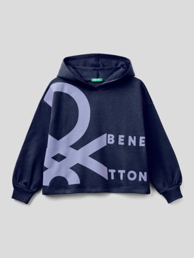 Kids' Benetton 100% Cotton Boxy Hoodie Dark Blue | NZ021873
