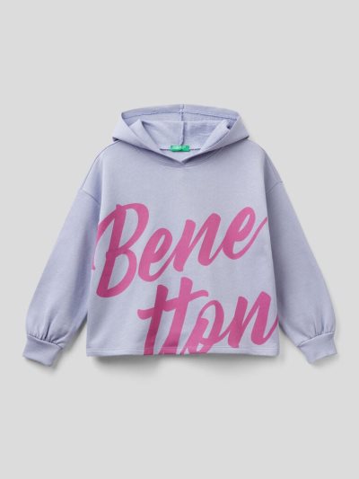Kids' Benetton 100% Cotton Boxy Hoodie Lilac | NZ762322