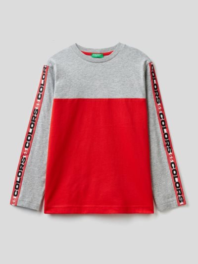 Kids' Benetton 100% Cotton Color Block Long Sleeve T-shirts Grey | NZ502653