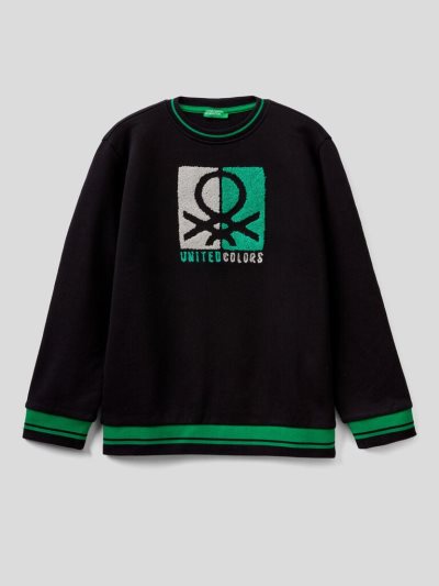 Kids' Benetton 100% Cotton Embroidery Sweatshirt Black | NZ040822