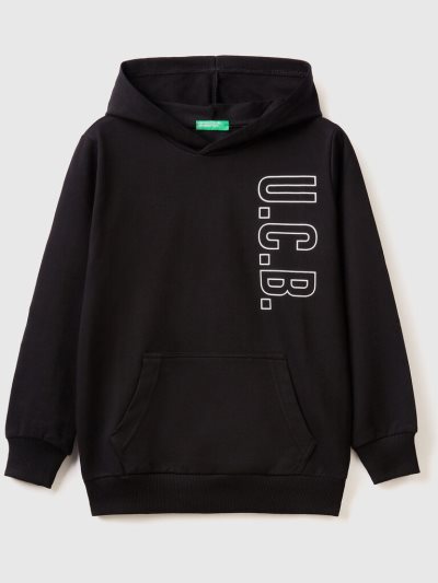 Kids' Benetton 100% Cotton Hoodie Black | NZ966441