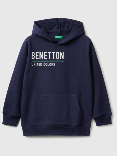 Kids' Benetton 100% Cotton Hoodie Dark Blue | NZ384305