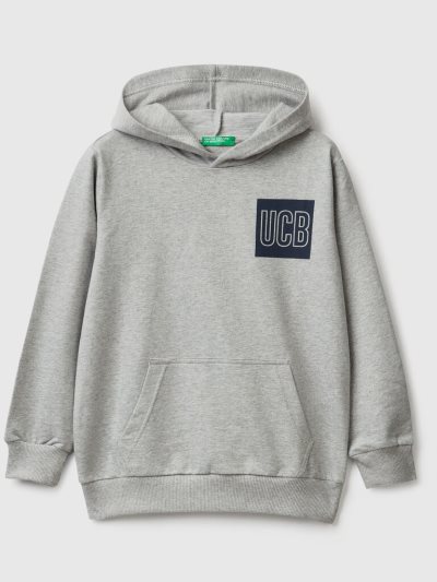 Kids' Benetton 100% Cotton Hoodie Light Grey | NZ919647
