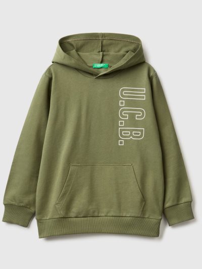 Kids' Benetton 100% Cotton Hoodie Military Green | NZ639294