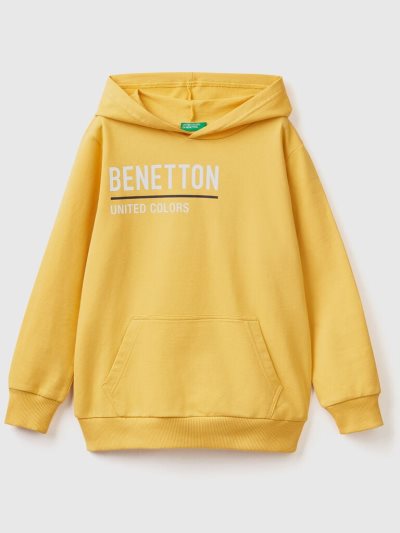 Kids' Benetton 100% Cotton Hoodie Yellow | NZ231523