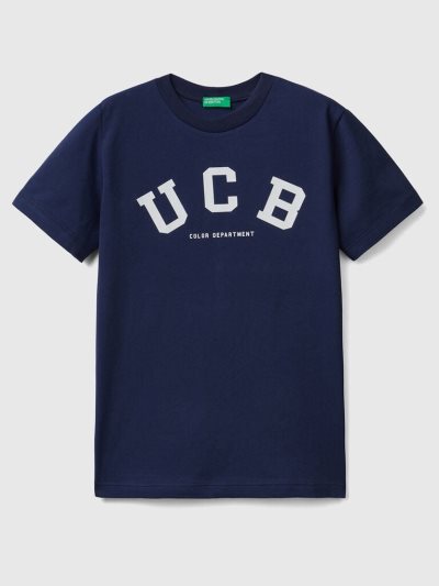 Kids' Benetton 100% Cotton Logo Short Sleeve T-shirts Dark Blue | NZ088345