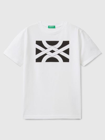 Kids' Benetton 100% Cotton Logo Short Sleeve T-shirts White | NZ116260