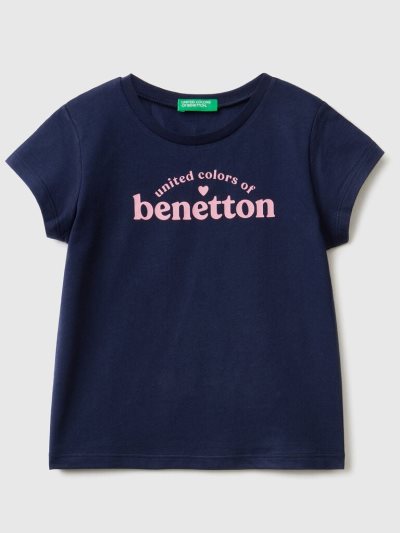 Kids' Benetton 100% Cotton Logo Short Sleeve T-shirts Dark Blue | NZ146377