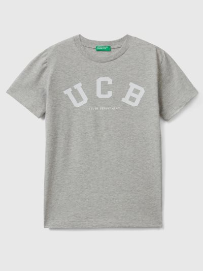 Kids' Benetton 100% Cotton Logo Short Sleeve T-shirts Light Grey | NZ197943
