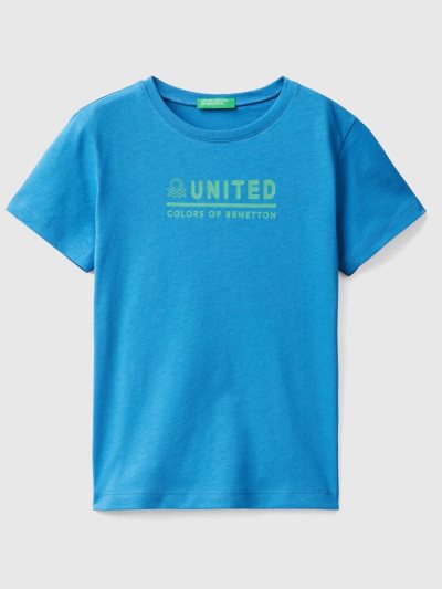 Kids' Benetton 100% Cotton Logo Short Sleeve T-shirts Bright Blue | NZ239790