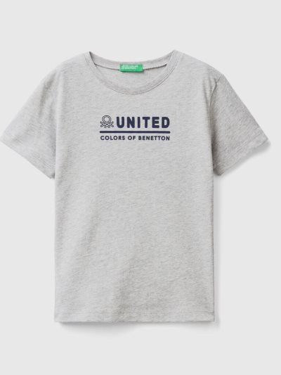 Kids' Benetton 100% Cotton Logo Short Sleeve T-shirts Light Grey | NZ255725