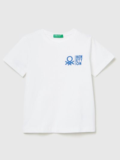 Kids' Benetton 100% Cotton Logo Short Sleeve T-shirts White | NZ272295