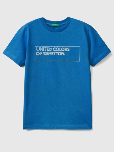 Kids' Benetton 100% Cotton Logo Short Sleeve T-shirts Bright Blue | NZ362790
