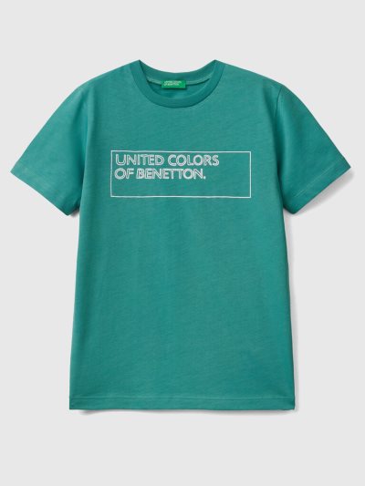 Kids' Benetton 100% Cotton Logo Short Sleeve T-shirts Dark Green | NZ384092