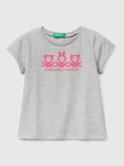 Kids' Benetton 100% Cotton Logo Short Sleeve T-shirts Light Grey | NZ391321