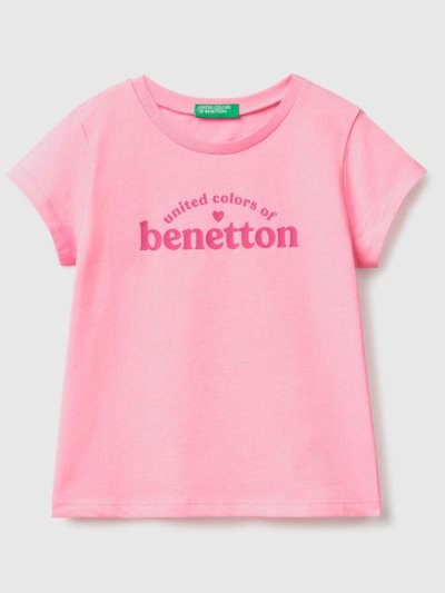 Kids' Benetton 100% Cotton Logo Short Sleeve T-shirts Pink | NZ404583
