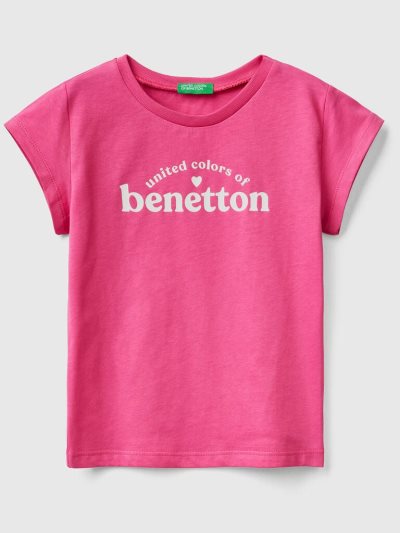 Kids' Benetton 100% Cotton Logo Short Sleeve T-shirts Fuchsia | NZ497059