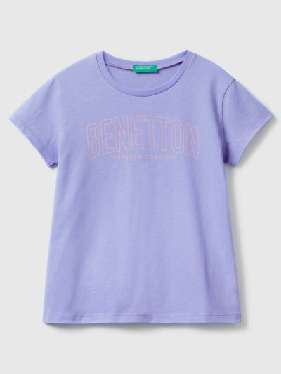 Kids' Benetton 100% Cotton Logo Short Sleeve T-shirts Periwinkle | NZ605334