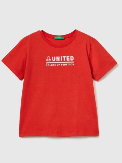 Kids' Benetton 100% Cotton Logo Short Sleeve T-shirts Red | NZ618150