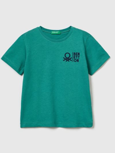 Kids' Benetton 100% Cotton Logo Short Sleeve T-shirts Dark Green | NZ735801