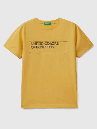 Kids' Benetton 100% Cotton Logo Short Sleeve T-shirts Yellow | NZ841768