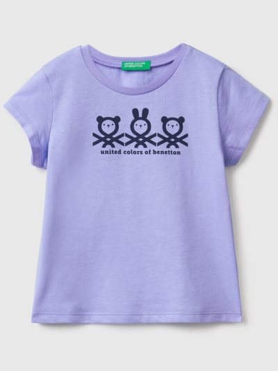 Kids' Benetton 100% Cotton Logo Short Sleeve T-shirts Periwinkle | NZ853717