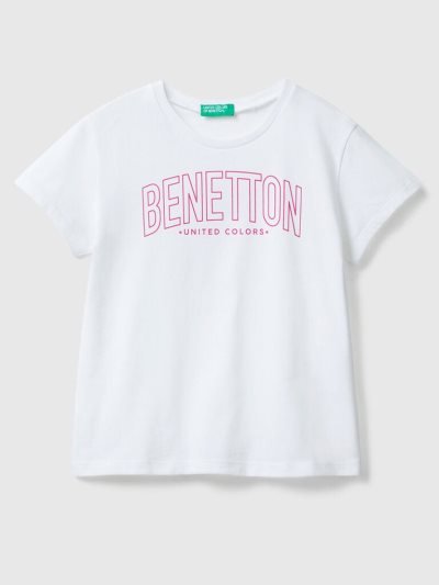 Kids' Benetton 100% Cotton Logo Short Sleeve T-shirts White | NZ871770