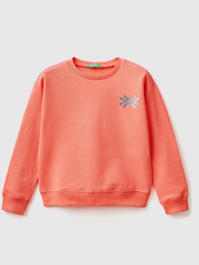 Kids' Benetton 100% Cotton Logo Sweatshirt Orange Coral | NZ067382