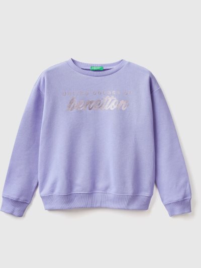Kids' Benetton 100% Cotton Logo Sweatshirt Periwinkle | NZ201798
