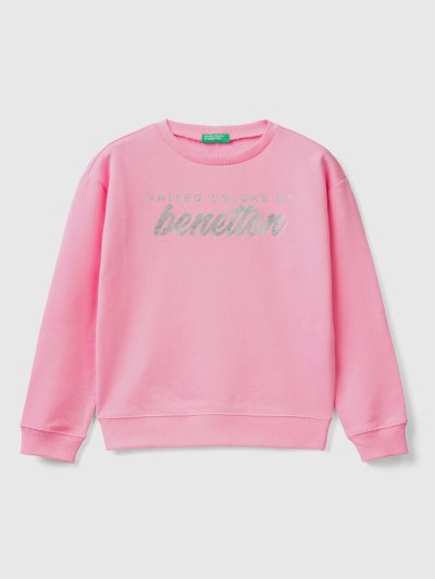 Kids' Benetton 100% Cotton Logo Sweatshirt Pink | NZ208137
