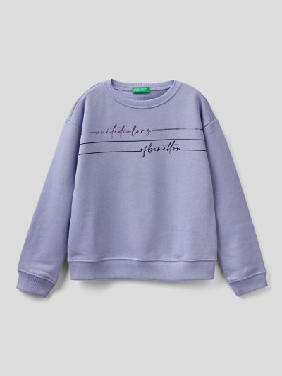 Kids' Benetton 100% Cotton Logo Sweatshirt Lilac | NZ271777