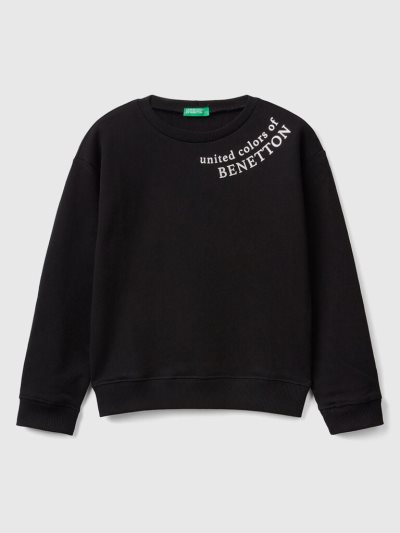 Kids' Benetton 100% Cotton Logo Sweatshirt Black | NZ280075