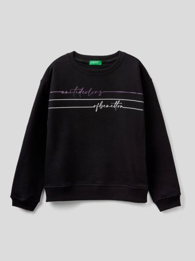 Kids' Benetton 100% Cotton Logo Sweatshirt Black | NZ503425