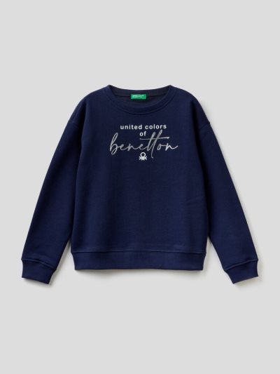 Kids' Benetton 100% Cotton Logo Sweatshirt Dark Blue | NZ580792