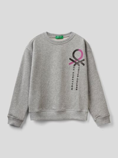 Kids' Benetton 100% Cotton Logo Sweatshirt Grey | NZ623975