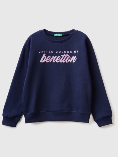 Kids' Benetton 100% Cotton Logo Sweatshirt Dark Blue | NZ722258