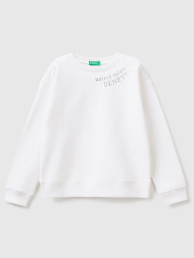 Kids' Benetton 100% Cotton Logo Sweatshirt White | NZ740681
