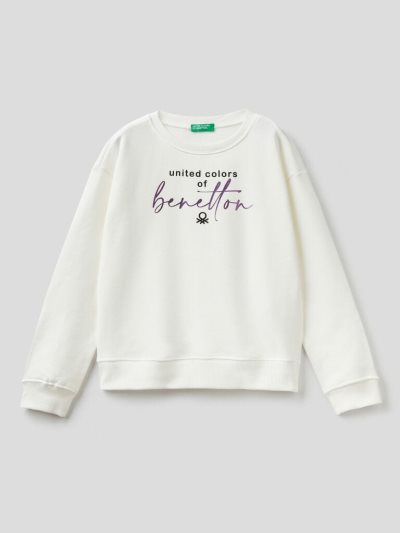 Kids' Benetton 100% Cotton Logo Sweatshirt Creamy White | NZ822114