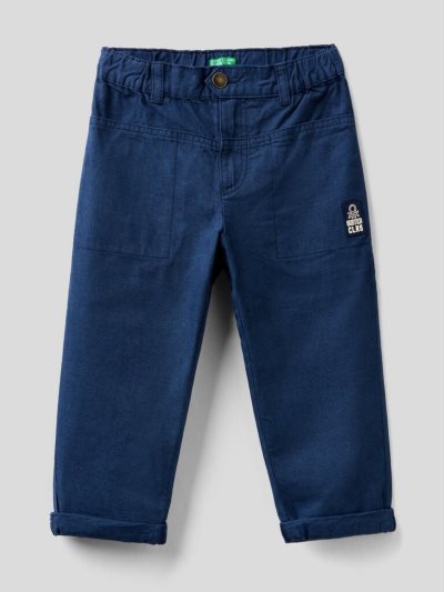 Kids' Benetton 100% Cotton Patch Trousers Dark Blue | NZ918390