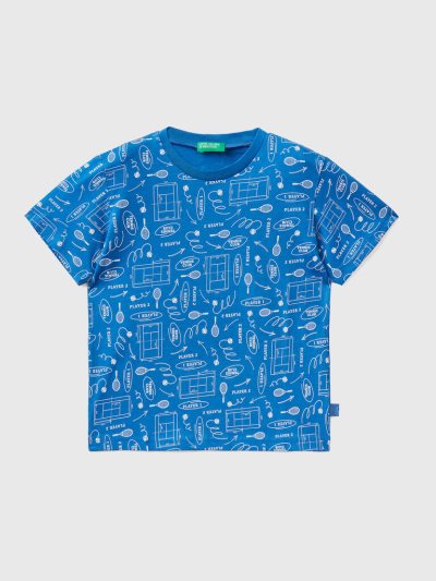 Kids' Benetton 100% Cotton Patterned Short Sleeve T-shirts Light Blue | NZ371832