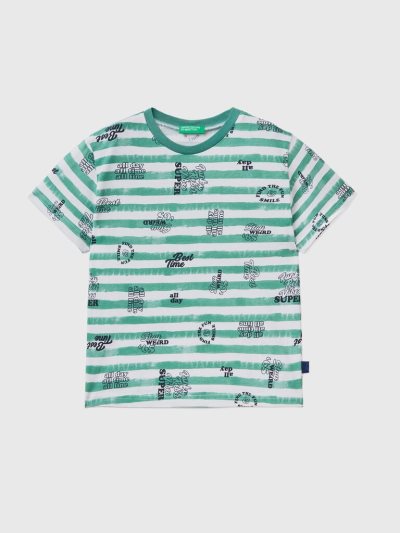Kids' Benetton 100% Cotton Patterned Short Sleeve T-shirts Green | NZ486624
