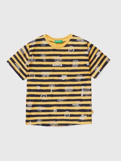 Kids' Benetton 100% Cotton Patterned Short Sleeve T-shirts Yellow | NZ524089