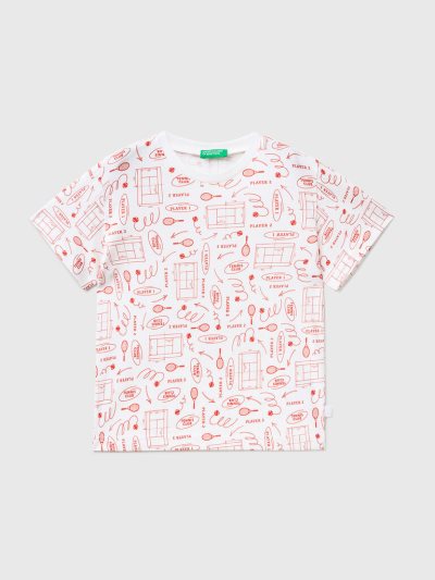 Kids' Benetton 100% Cotton Patterned Short Sleeve T-shirts White | NZ806053