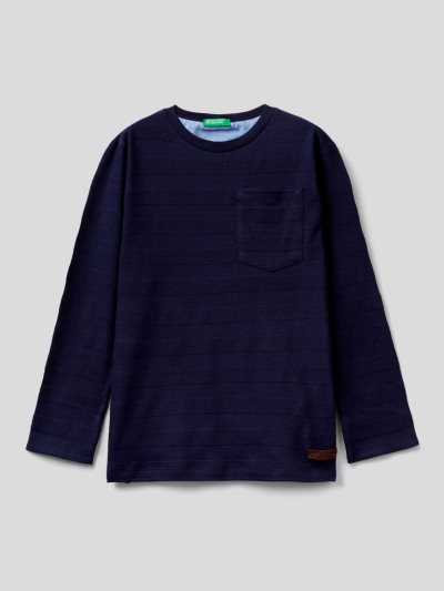 Kids' Benetton 100% Cotton Pocket Long Sleeve T-shirts Dark Blue | NZ351404