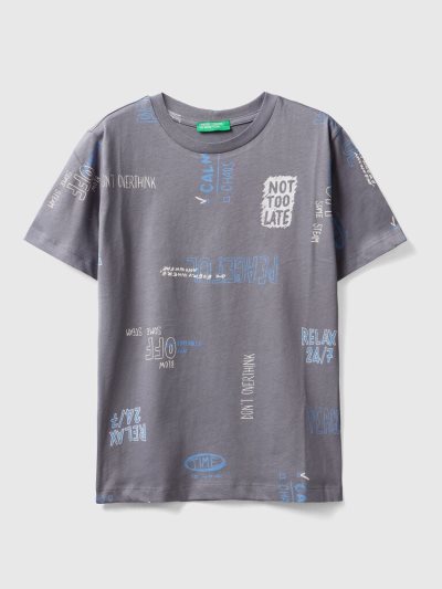 Kids' Benetton 100% Cotton Print Short Sleeve T-shirts Grey | NZ539565