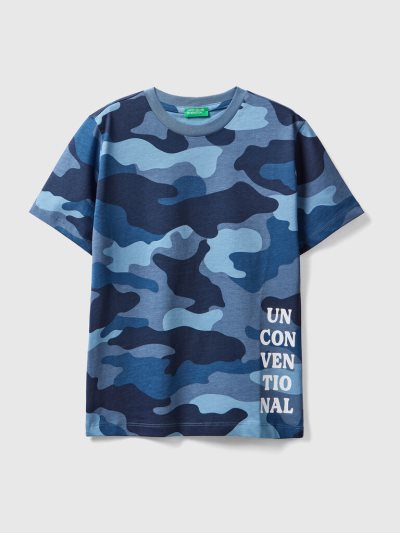 Kids' Benetton 100% Cotton Print Short Sleeve T-shirts Blue | NZ782124