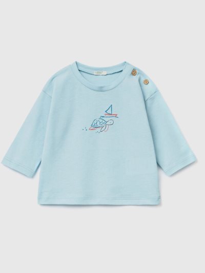 Kids' Benetton 100% Cotton Print T Shirts Turquoise | NZ031105
