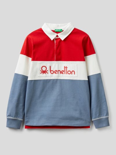 Kids' Benetton 100% Cotton Rugby Long Sleeve Polos Red | NZ012782